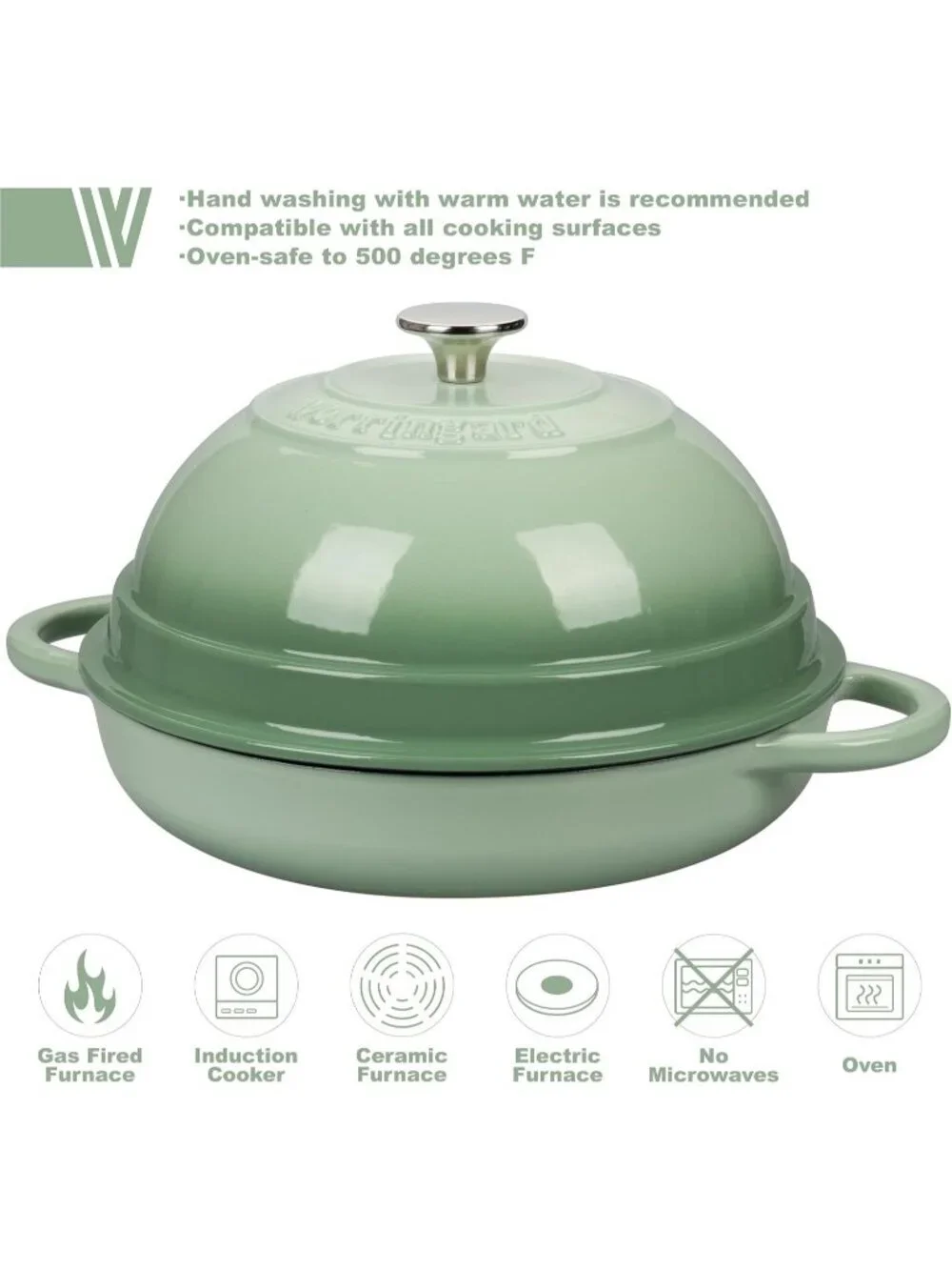 6 Quart Green Cast Iron Enameled Dutch Oven Pot with Lid for Bread Baking Pan